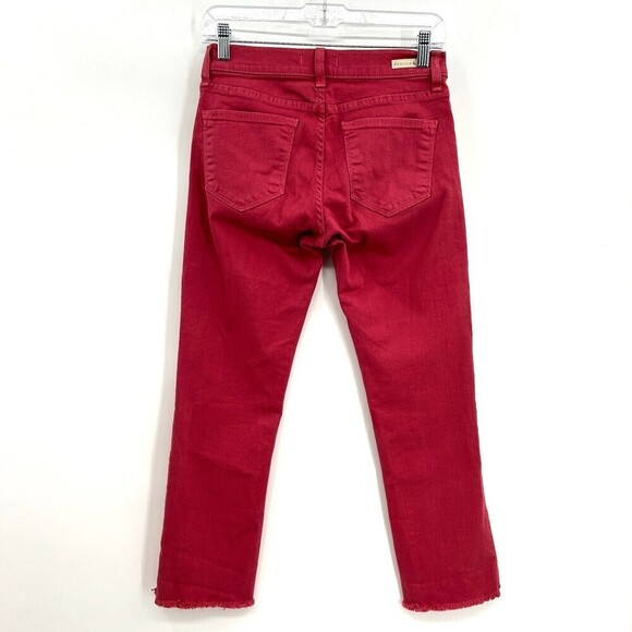 PRINCIPLE DENIM Red Pink Optimist Cropped Straight Leg Frayed Hem Jeans Size 25 - Picture 2 of 9